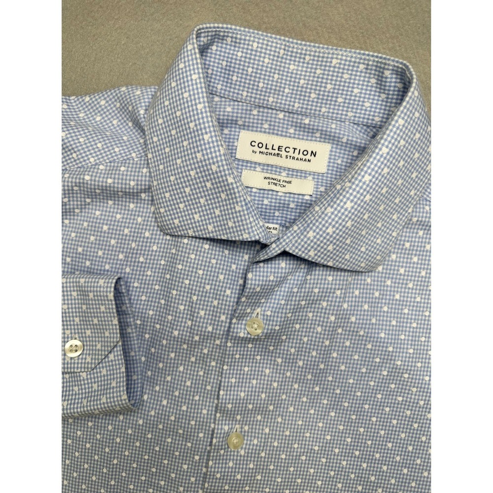 Collection by Michael Strahan Dress Shirt Mens 16 1/2 Blue White Polka Dot Check
